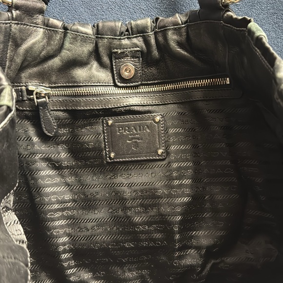 PRADA Tote Bag Shoulder Bag Black Leather Nylon - Picture 3 of 5